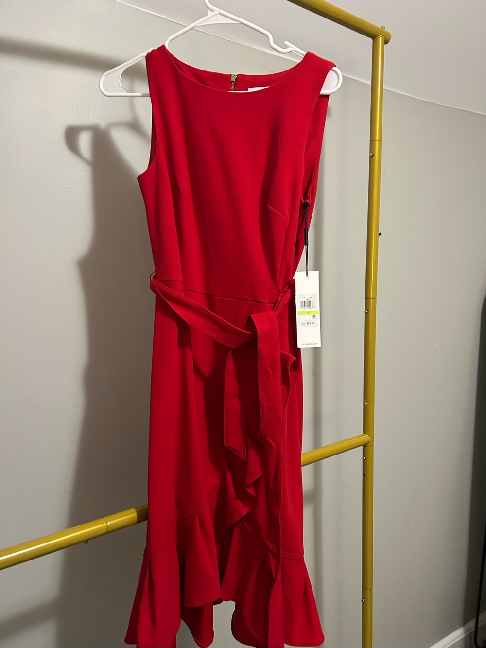 Calvin Klein Red Sleeveless Ruffle-Hem Midi Dress